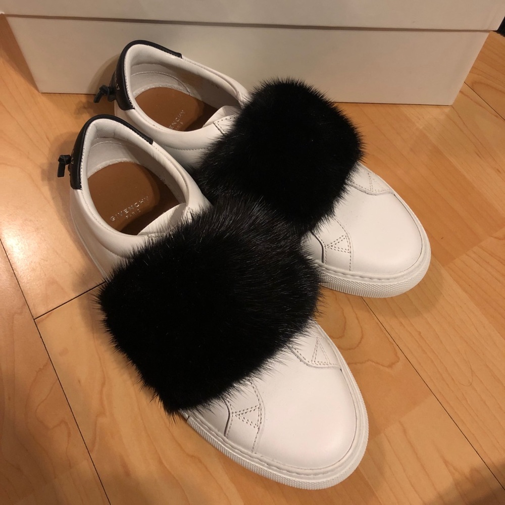 Givenchy Urban Street Black Fur Mink Sneakers 36.5